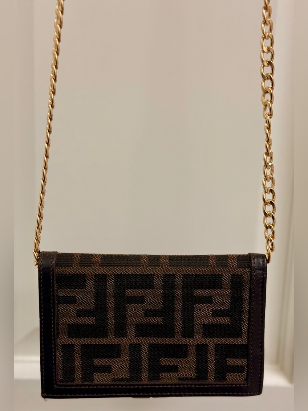 FENDI Vintage Rare Iconic FF Zucca Brown Monogram Canvas Leather Kiss-Lock Chain
